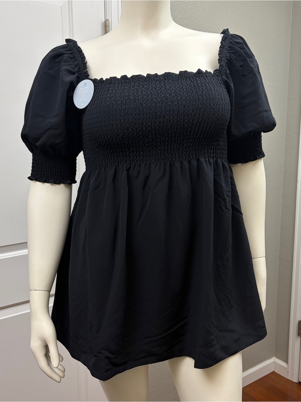 Hill House Black Smocked Puff Sleeve Dress - Size L - NWT